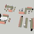 Stylish Leisure Sofa Combination With Pink And Beige Modules Small Tables And Stools 3d model