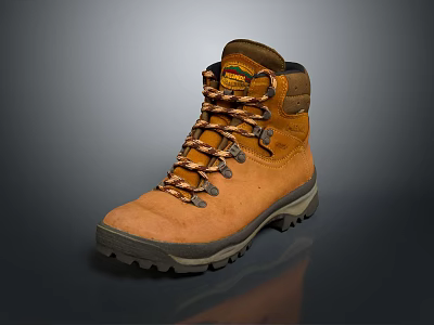 Brown High Top Hiking Boots With Lace Up Design And Rugged Outdoor Sole 3d model