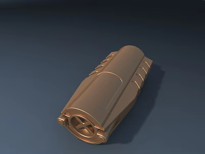 Golden Cylindrical Metallic Mechanical Part With Grooved Surface Circular Opening And Cross Structure 3d model