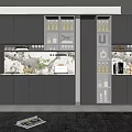 Modern Gray Built in Wine Cabinet with Glass Doors Interior Lighting and Decorative Items