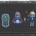 Anime Style Game Movie Characters In Maid And School Uniforms With Rabbit Plush Accessories