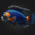 Vibrant Blue Tropical Fish with Orange Fins Tail and Yellow Eyes