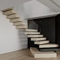 Modern Floating Stairs With Light Steps Glass Railing And Black Marble Wall