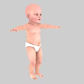 Cute Baby Standing With Arms Outstretched In White Diaper Against Gray Background