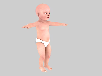 Cute Baby Standing With Arms Outstretched In White Diaper Against Gray Background 3d model