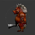 Red Pig Like Creature Character With Armor Holding Mace In Standing Pose 3d model