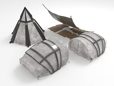 Outdoor Camping Tent Design With Conical Structure Rolled Up Storage And Groundsheet 3d model