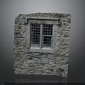 Traditional Building Stone Wall With Iron Grille Window And Textured Surface Design