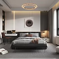 Modern Bedroom Interior Design With Bed Nightstand Table Lamp Desk Wall Art And Ceiling Lamp