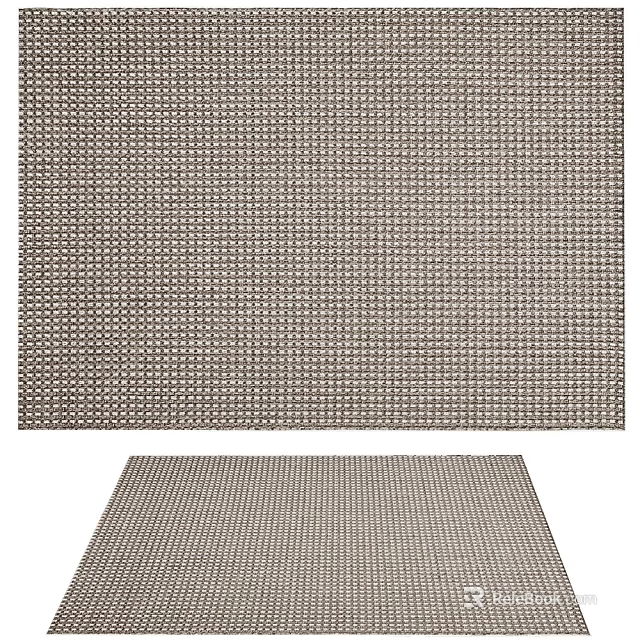 Square Rug With Grid Pattern Neutral Color For Modern Living Room Decor 3d model