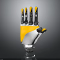 Mechanical Prosthetic Hand Design With Yellow Fingertips White Base And Metal Joints Structure