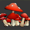 Fresh Red Mushrooms with White Spots in a Cluster on Black Surface