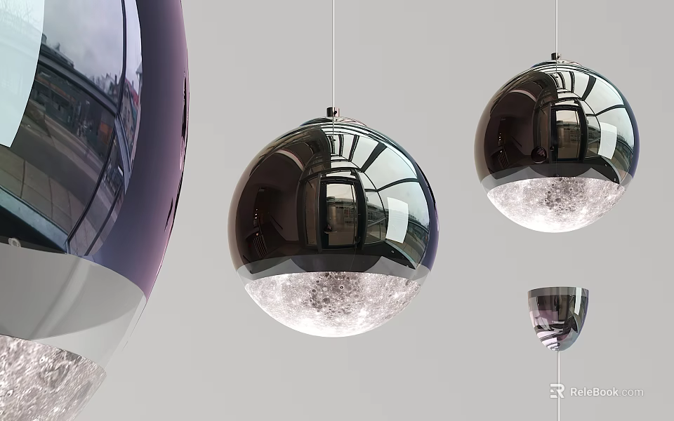 Modern Spherical Mirrored Pendant Lights With Frosted White Bottom For Interior Decorative Design 3d model 