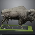 Realistic Bison Model Display On Green Base With Black Platform And White Particles