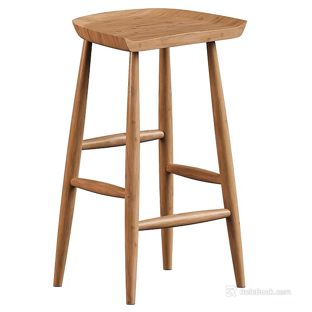 Wooden Bar Stool With Simple Design And Stable Cross Footrests Structure 3d model 