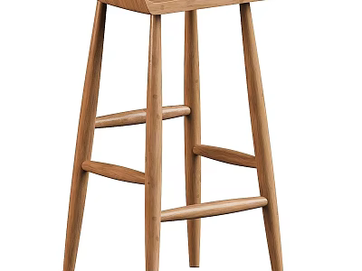 Wooden Bar Stool With Simple Design And Stable Cross Footrests Structure 3d model