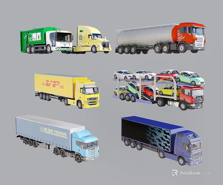 Various Types of Commercial Trucks in Different Colors and Functions 3d model 