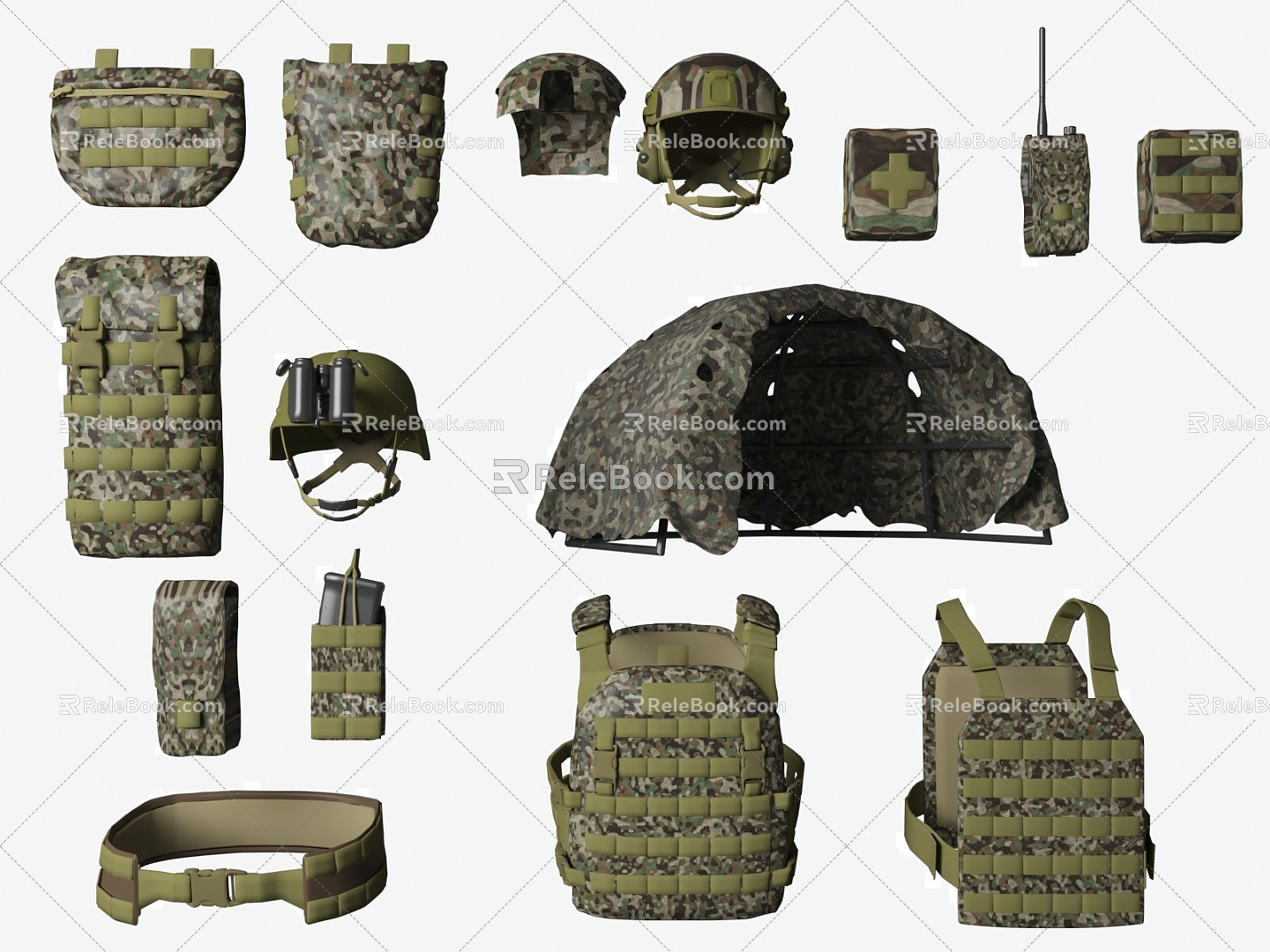 Military figures kit military accessories military accessories police equipment military tent helmet 3d model