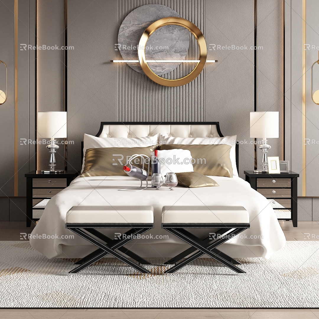 European-style Light Luxury Bedroom Double Bed 3d model