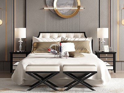 European-style Light Luxury Bedroom Double Bed 3d model