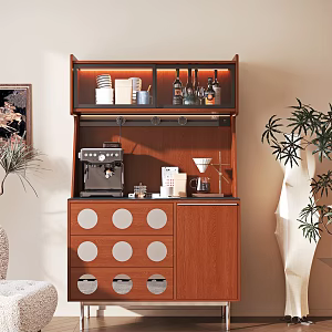 Modern Middle Ancient Style Sideboard Casual Chair Floor Lamp Potted Plant Tableware Ornaments Wine Bottle 3d model