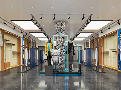 Modern Clothing Store Interior With Display Area Mannequins And Clothing Racks 3d model