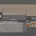Modern Bar Area Interior With Island Counter Bar Stools Black Appliances And Cabinets