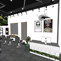 Modern Beauty Salon Interior Featuring Styling Chairs Mirrors Decorative Paintings Green Plants And Marble Counter