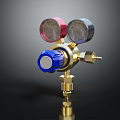 Industrial Gas Regulator with Brass Body Red Blue Gauges Blue Knob and Connection