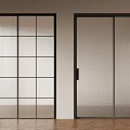 Modern Interior Sliding Doors With Black Frame Glass And Mesh Panel Design