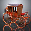 Vintage Wooden Horse Carriage With Copper Wheels Red Seats And Roof