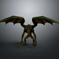 Fantasy Monster 3D Model With Green Orange Wings Glowing Eyes And Sharp Claws In Spread Pose