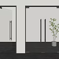 Modern Double Glass Doors With Metal Frames And Green Potted Plant