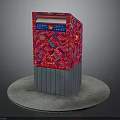 Red Patterned Postal Mailbox With Gray Concrete Base On Circular Platform