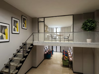 Modern Internet Cafe Loft 3d model