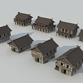 Various Traditional Chinese Architecture Models with Wooden Structures and Dark Roofs