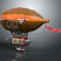 Vintage Space Airship With Brown Orange Envelope Metal Frame And Red Ribbon