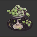 Fresh Green Olives in Glass Goblet on Silver Tray with Scattered Fruits