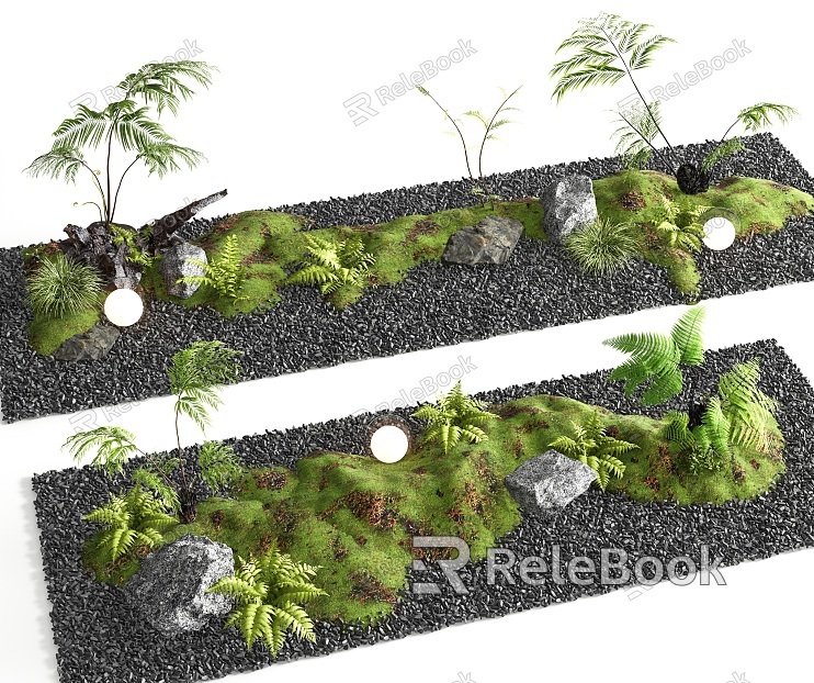 Plant combination Pteridophyte pile Courtyard sketch Green plant Potted plant Flower box Landscape Landscaping Micro-terrain model