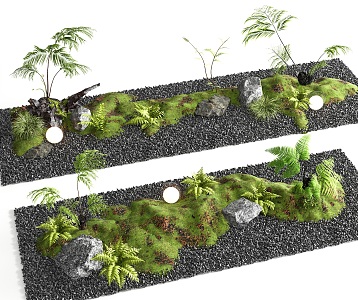 Plant combination Pteridophyte pile Courtyard sketch Green plant Potted plant Flower box Landscape Landscaping Micro-terrain 3d model