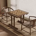 Traditional Chinese Wooden Chessboard Table And Chairs In Room By Window