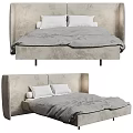 Modern Upholstered Double Bed With Light Gray Frame And White Pillows 3d model