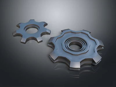 Two Piece Modern Gear Shaped Metallic Lighting Combination With Reflective Surface 3d model