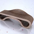 Modern Wooden Landscape Seat With Curved Layered Design And Striped Surface