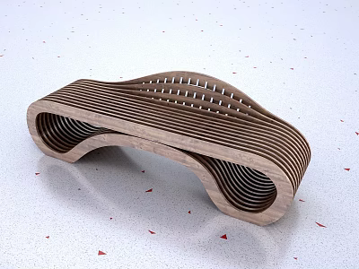 Modern Wooden Landscape Seat With Curved Layered Design And Striped Surface 3d model
