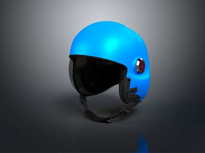 Shiny Blue Helmet with Black Front Visor and Red Side Logo Detail 3d model