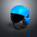 Shiny Blue Helmet with Black Front Visor and Red Side Logo Detail
