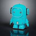 Blue Toy Robot With Round Eyes Headphones And Shiny Reflective Base