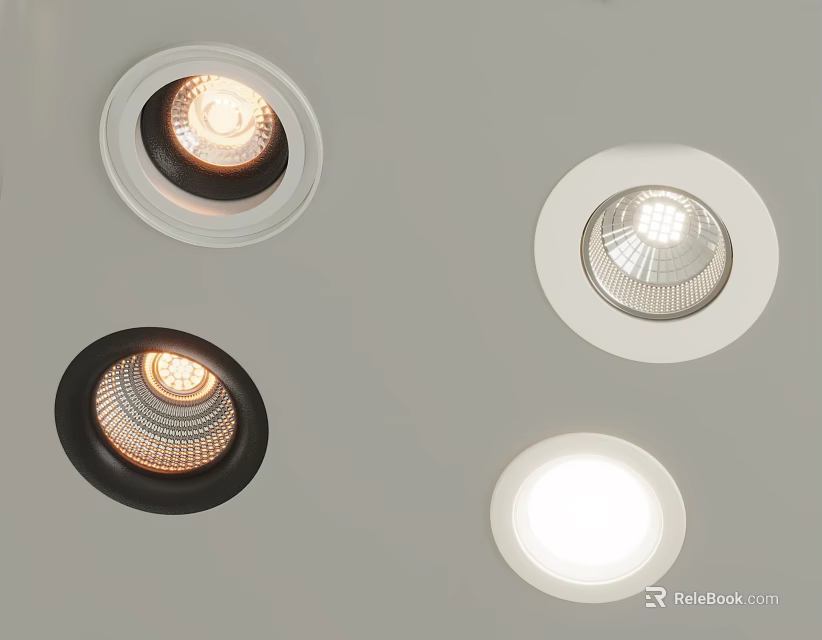 Modern Recessed Spotlights With White And Black Frames Illuminated On Ceiling 3d model 