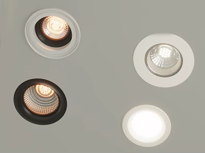 Modern Recessed Spotlights With White And Black Frames Illuminated On Ceiling 3d model